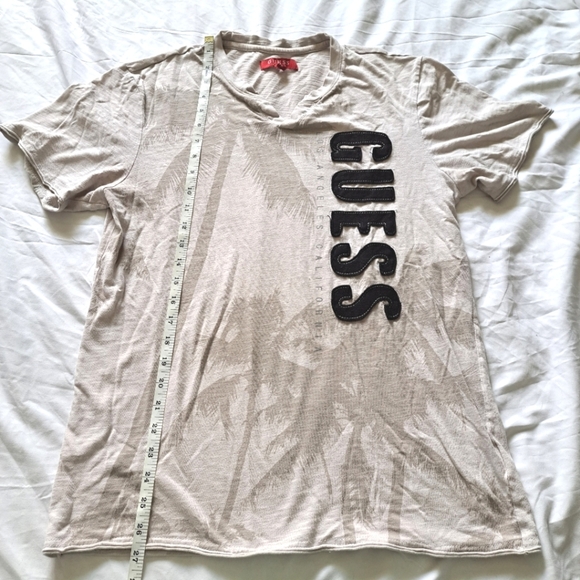 GUESS | Tan men's palm tree short sleeve t shirt with raised logo - Picture 5 of 8